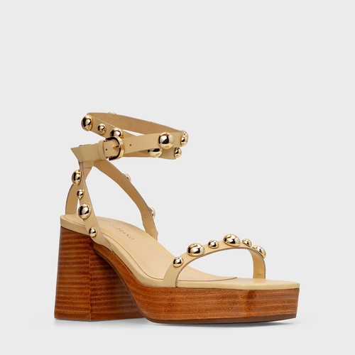 Sandália Plataforma Balls Couro Amarelo Manteiga