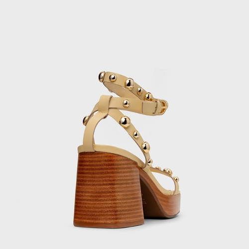 Sandália Plataforma Balls Couro Amarelo Manteiga