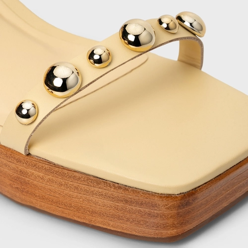 Sandália Plataforma Balls Couro Amarelo Manteiga