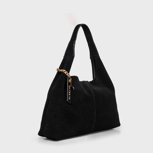 Bolsa Hobo  Kendall Chain Grande Couro Suede Preto