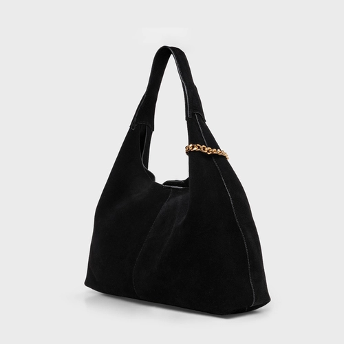 Bolsa Hobo  Kendall Chain Grande Couro Suede Preto