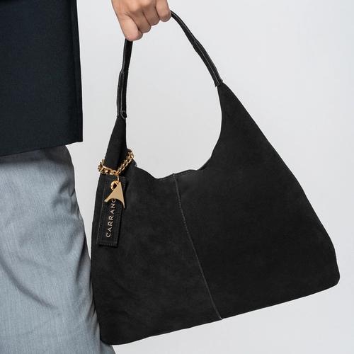 Bolsa Hobo  Kendall Chain Grande Couro Suede Preto