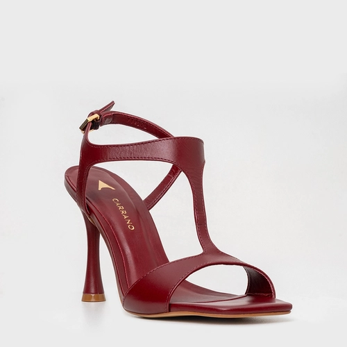 Sandália Front Salto Fino Couro Vinho Merlot