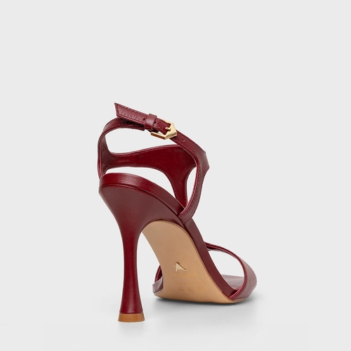 Sandália Front Salto Fino Couro Vinho Merlot
