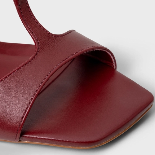 Sandália Front Salto Fino Couro Vinho Merlot