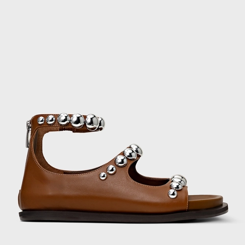 Sandália Papete Balls Couro Marrom Saddle