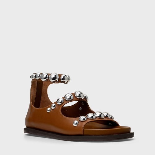 Sandália Papete Balls Couro Marrom Saddle