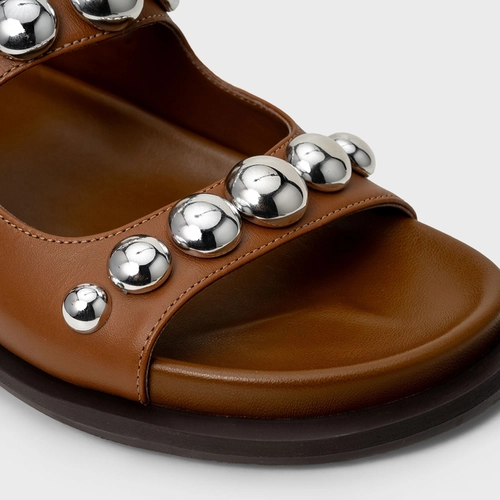 Sandália Papete Balls Couro Marrom Saddle