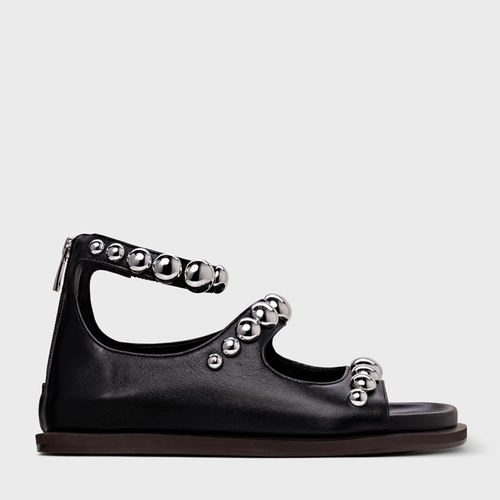 Sandália Papete Balls Couro Preto