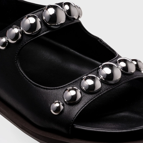 Sandália Papete Balls Couro Preto