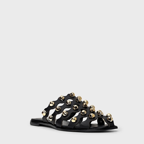 Mule Flat Balls Recorte Couro Preto