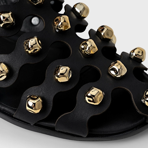 Mule Flat Balls Recorte Couro Preto