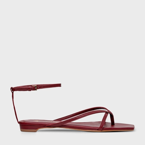 Sandália Flat Slim Couro Vinho Merlot