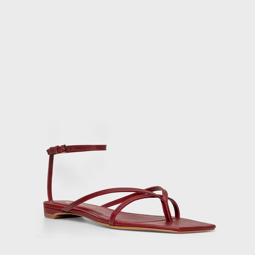 Sandália Flat Slim Couro Vinho Merlot