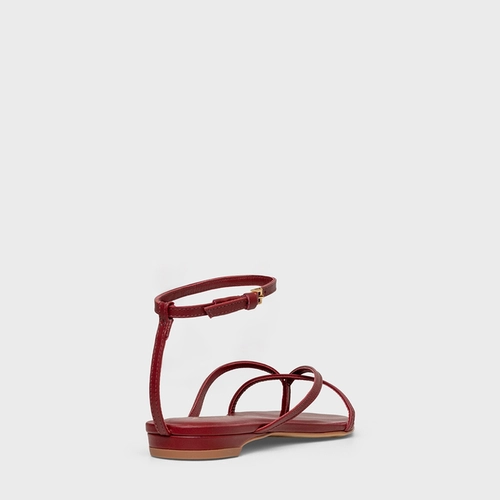 Sandália Flat Slim Couro Vinho Merlot