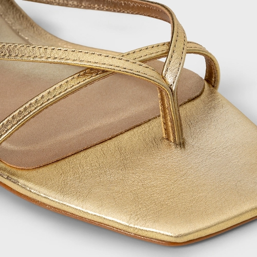 Sandália Flat Slim Couro Metalizado Dourado