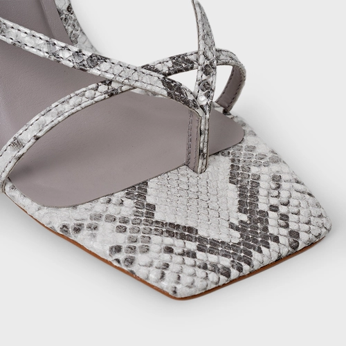 Sandália Slim Salto Fino Couro Python Animal Print Gray