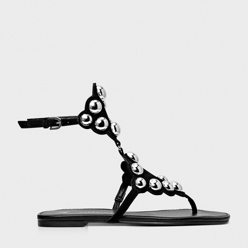 Sandália Flat Balls Triangle Couro Nobuck Preto