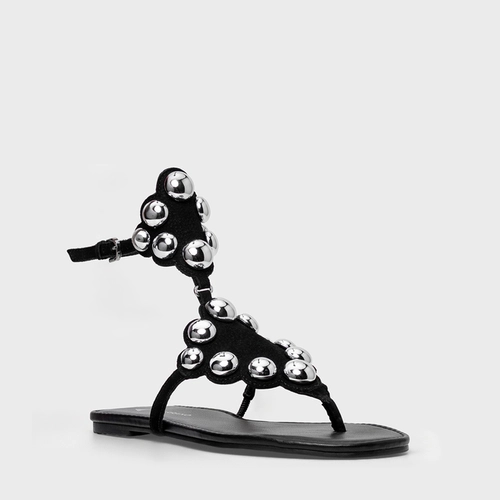 Sandália Flat Balls Triangle Couro Nobuck Preto