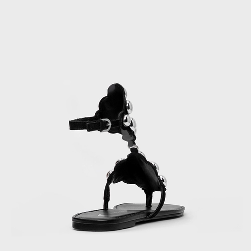 Sandália Flat Balls Triangle Couro Nobuck Preto