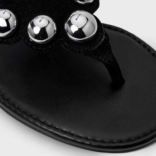 Sandália Flat Balls Triangle Couro Nobuck Preto