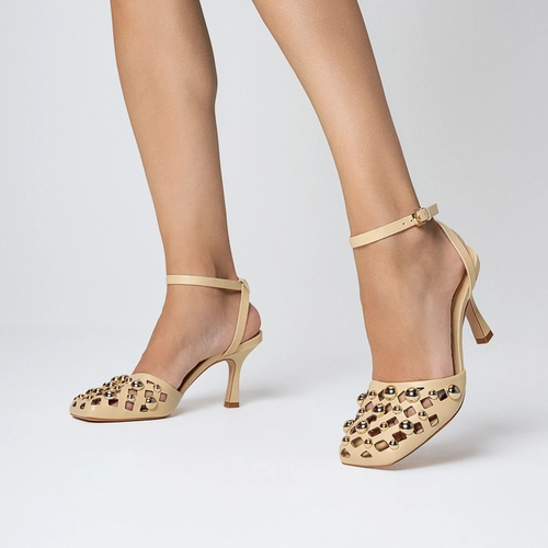 Scarpin Slingback Balls Recorte Couro Amarelo Manteiga