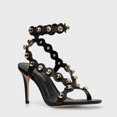 Sandália Balls Recorte Salto Fino Couro Preto