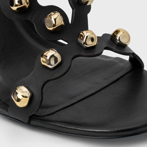 Sandália Balls Recorte Salto Fino Couro Preto