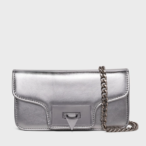 Bolsa Tiracolo Fiorella Pequena Couro Metalizado Prata