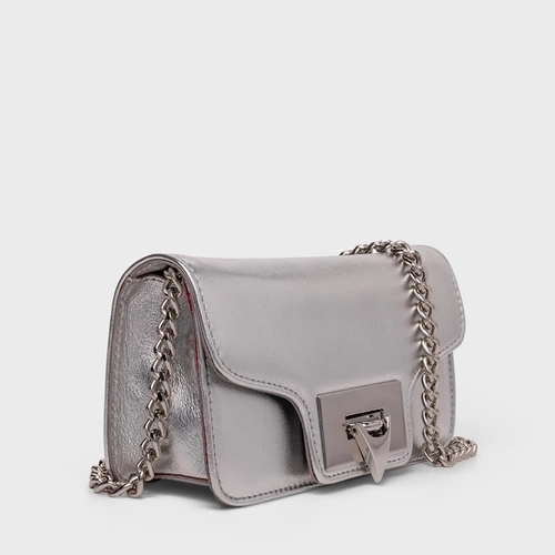 Bolsa Tiracolo Fiorella Pequena Couro Metalizado Prata