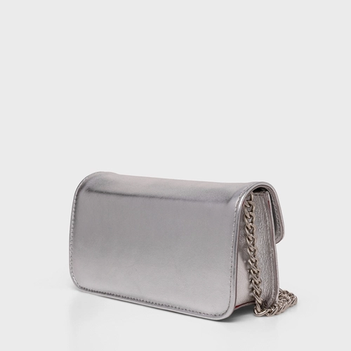 Bolsa Tiracolo Fiorella Pequena Couro Metalizado Prata