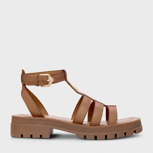 Sandália Gladiadora Tratorada Couro Marrom Honey