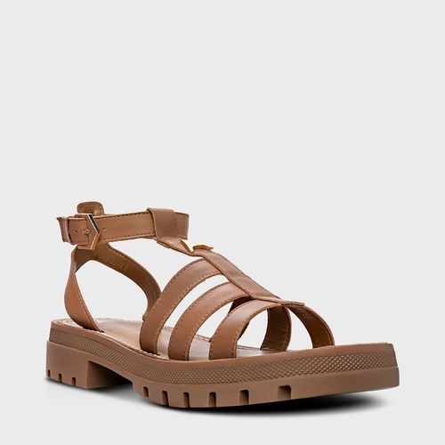 Sandália Gladiadora Tratorada Couro Marrom Honey