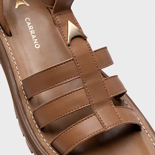 Sandália Gladiadora Tratorada Couro Marrom Honey