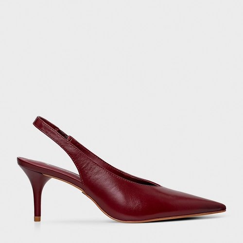 Scarpin Slingback Essential Salto Fino Couro Vinho Merlot