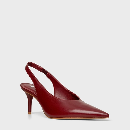 Scarpin Slingback Essential Salto Fino Couro Vinho Merlot
