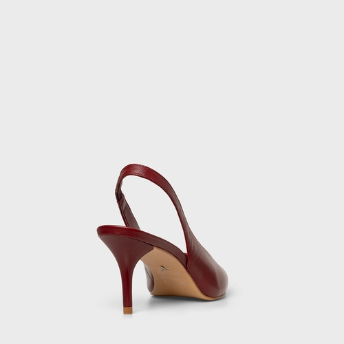 Scarpin Slingback Essential Salto Fino Couro Vinho Merlot