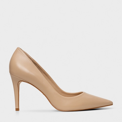 Scarpin Beatriz Salto Fino Couro Bege Ginger