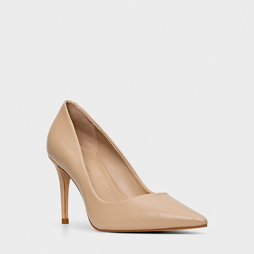 Scarpin Beatriz Salto Fino Couro Bege Ginger