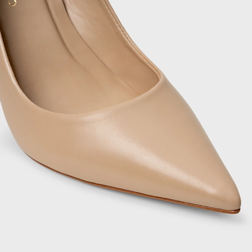 Scarpin Beatriz Salto Fino Couro Bege Ginger
