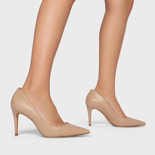 Scarpin Beatriz Salto Fino Couro Bege Ginger