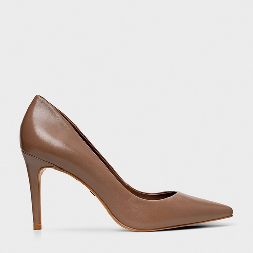Scarpin Beatriz Salto Fino Couro Marrom Mocha