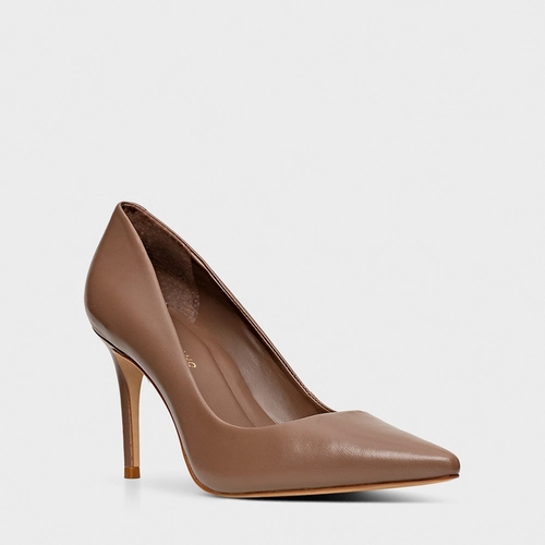 Scarpin Beatriz Salto Fino Couro Marrom Mocha