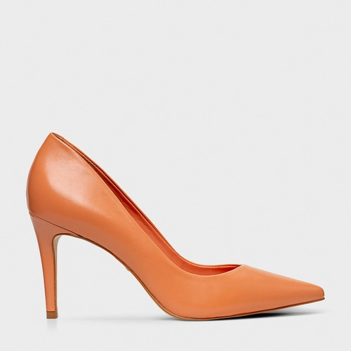 Scarpin Beatriz Salto Fino Couro Laranja Sunkissed