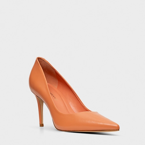 Scarpin Beatriz Salto Fino Couro Laranja Sunkissed
