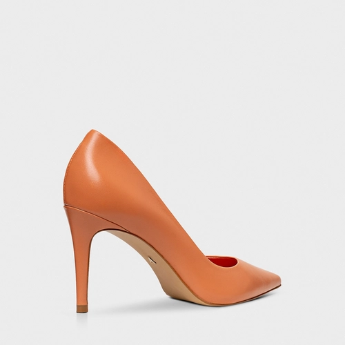 Scarpin Beatriz Salto Fino Couro Laranja Sunkissed