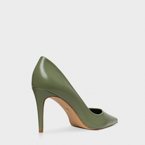 Scarpin Beatriz Salto Fino Couro Verde Sage