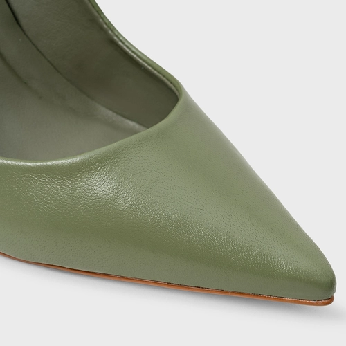 Scarpin Beatriz Salto Fino Couro Verde Sage