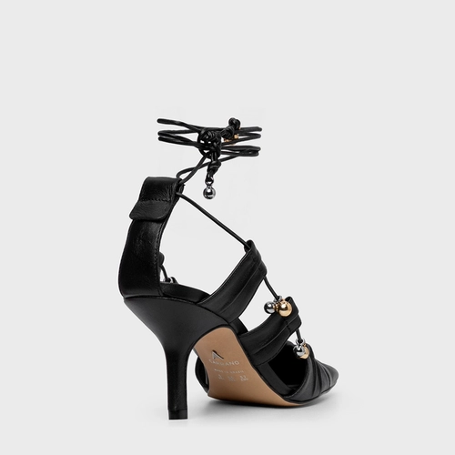 Scarpin Slingback Ripple Lace Up Couro Preto