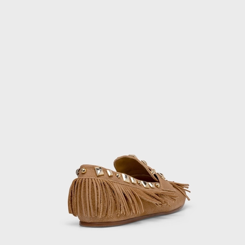 Loafer Franjas Couro Nobuck Bege Toffee